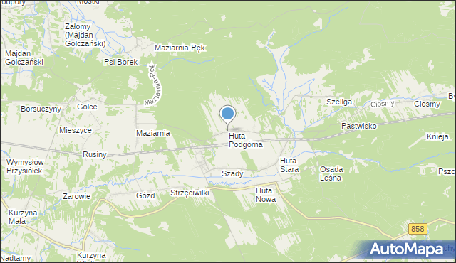mapa Huta Podgórna, Huta Podgórna gmina Harasiuki na mapie Targeo